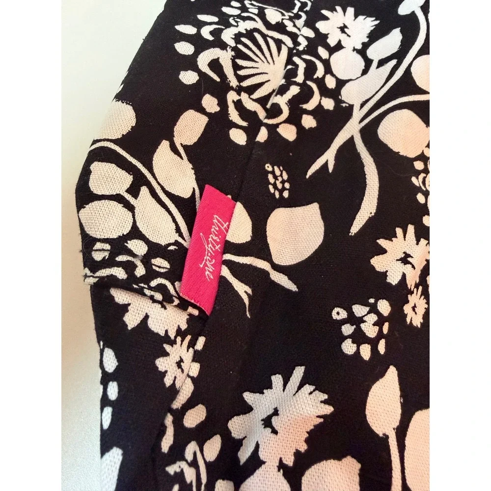 Thirty-One Hobo Bag Womens Medium Black White Floral Canvas Shoulder Tote